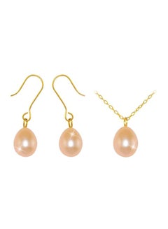Buy 3-Piece 18 Karat Gold Pearl Pendant Jewellery Set in UAE
