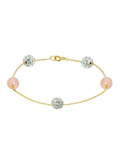 Buy 18 Karat Gold Crystal Ball And Pearl Studded Bracelet in UAE