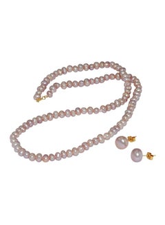 Buy 3-Piece 18 Karat Gold Pearl Studded Jewellery Set in UAE