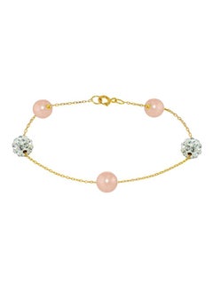 اشتري 18K Solid Gold Gradual Built-in Crystal Ball And Pearl Bracelet في الامارات