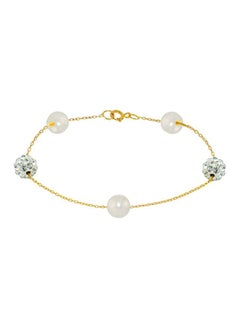 Buy 18 Karat Gold Crystal Ball And Pearl Studded Bracelet in UAE