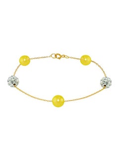 Buy 18 Karat Solid Gold Crystal Ball And Pearl Studded Bracelet in UAE