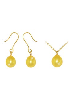 اشتري 18K Gold Pearl Pendant Necklace Set في الامارات