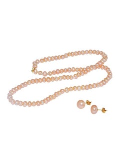 Buy 3-Piece 18 Karat Gold Pearl Necklace And Earring Jewellery Set in UAE