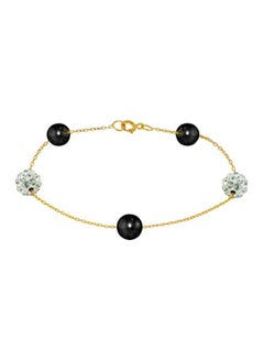 Buy 18 Karat Solid Gold Gradual Crystal Ball And Pearl Bracelet in UAE