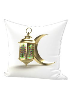 Buy Ramadan Lantern Printed Throw Pillow White/Gold/Green 45x45cm in UAE