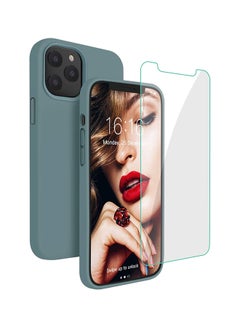 Buy Silicone Shockproof Phone Case With Tempered Screen Protector For iPhone 12/12 Pro Green in UAE