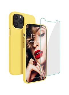 Buy Silicone Shockproof Phone Case With Tempered Screen Protector For iPhone 12/12 Pro Yellow in UAE