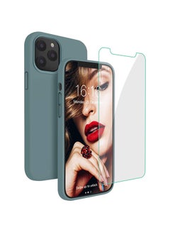 Buy Silicone Shockproof Phone Case With Tempered Screen Protector For iPhone 12 Pro Max Green in UAE