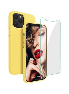 Buy Silicone Shockproof Phone Case With Tempered Screen Protector For iPhone 12 Pro Max Yellow in UAE