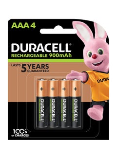Buy Pack of 4 Long Lasting Rechargeable AAA 900mAh Batteries Black/Gold in UAE