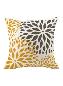 Buy Floral Printed Cushion Cover Beige/Grey/Yellow 45x45cm in UAE