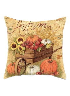 Buy Autumn Printed Cushion Cover Beige/Orange/Yellow 45x45cm in Saudi Arabia