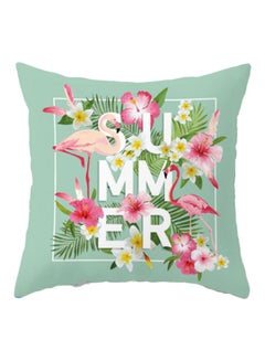 Buy Summer Printed Cushion Cover Green/Pink/White 45x45cm in Saudi Arabia