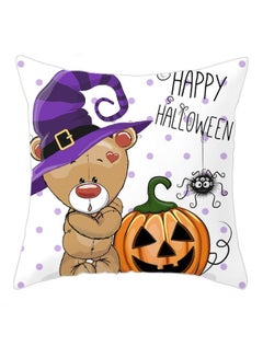 Buy Happy Halloween Printed Cushion Cover White/Purple/Brown 45x45cm in UAE