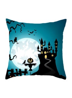 Buy Halloween Printed Decorative Pillow Blue/White/Black 45x45cm in Saudi Arabia