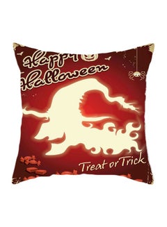 Buy Happy Halloween Treat Or Trick Printed Cushion Cover Red/Beige 45x45cm in Saudi Arabia