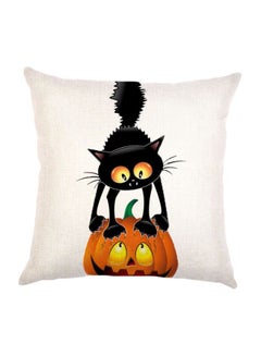 Buy Halloween Pumpkin Printed Cushion Cover Beige/Orange/Black 45x45cm in UAE