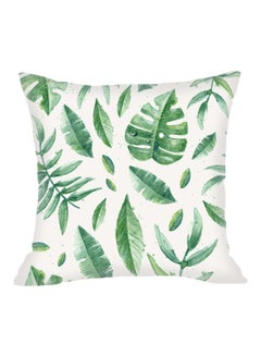 Buy Leaves Printed Decorative Pillow Green/White 45x45cm in Saudi Arabia