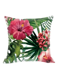 Buy Floral Printed Decorative Pillow Green/White/Red 45x45cm in Saudi Arabia