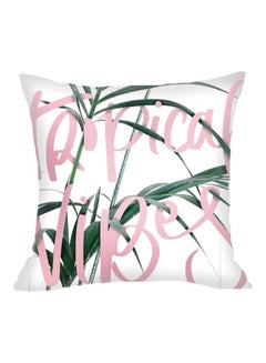 Buy Leaf Printed Cushion Cover White/Pink/Green 45x45cm in Saudi Arabia