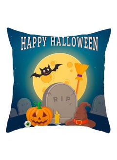 Buy Halloween Printed Cushion Cover Blue/Yellow/Grey 45x45cm in UAE