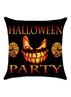 Buy Halloween Pumpkin Printed Cushion Cover Black/Orange/Yellow 45x45cm in UAE