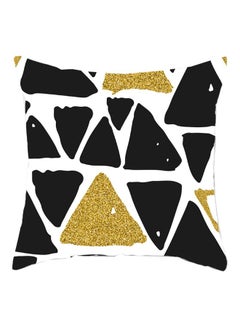 Buy Geometric Pattern Cushion Cover White/Black/Gold 45x45cm in Saudi Arabia