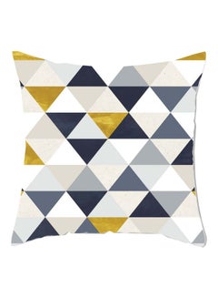 Buy Geometric Pattern Cushion Cover White/Grey/Yellow 45x45cm in UAE