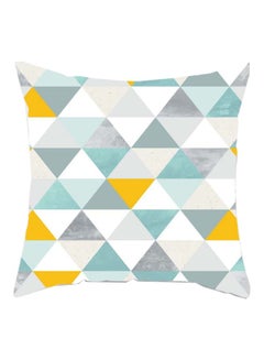 Buy Geometric Pattern Cushion Cover White/Grey/Green 45x45cm in Saudi Arabia