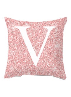 Buy Alphabet V Printed Cushion Cover Pink/White 45x45cm in Saudi Arabia