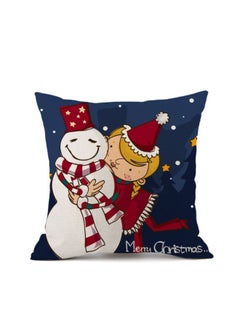 Buy Snowman Printed Cushion Cover Blue/Red/White 45x45cm in Saudi Arabia