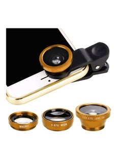Buy 3 in 1 Mobile Phone Fish Eye Super Wide Angle Macro Camera Lens Kit with Clip Golden in Egypt