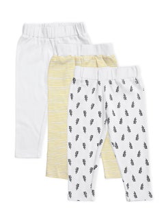 Buy Baby Boys 3-Piece Cotton Regular Fit Pants Set White/Black/Yellow in UAE