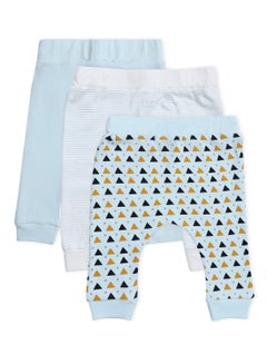 Buy Baby Boys 3-Piece Cotton Diaper Pants Set Sky Blue/White/Yellow in Saudi Arabia