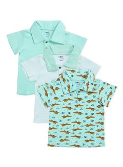Buy Baby Boys 3-Piece Short Sleeves Polo T-Shirt Set Green/White/Mustard Yellow in UAE