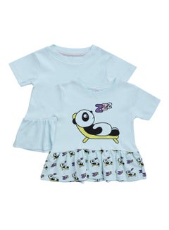Buy Baby Girls  2-Piece Cotton Short Sleeves Dress  Set Sky Blue/Black in Saudi Arabia