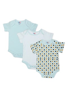 Buy Baby Boys 3-Piece Short Sleeves Onesies Set Blue/White/Yellow in UAE