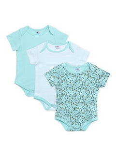 Buy Baby Boys 3-Piece Short Sleeves Onesies Set Green/White/Black in UAE
