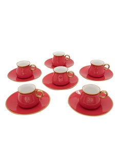 Buy 12-Piece Turkish Coffee Cups With Saucer Set Red in Saudi Arabia