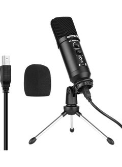 Buy USB Condenser Microphone with Mini Desktop Metal Tripod Stand & Windscreen Black in Saudi Arabia