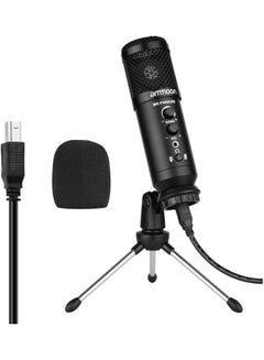 Buy USB Condenser Microphone with Mini Desktop Metal Tripod Stand & Windscreen Black in Saudi Arabia