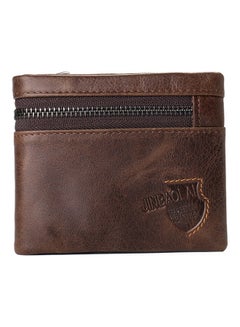 Buy Zipper Detail Leather Wallet Dark Brown in Saudi Arabia