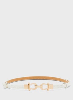 Buy Tbar Detail Skinny Waist Belt White/Gold in Saudi Arabia