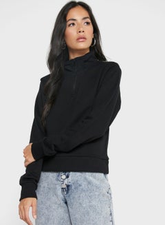 Buy High Neck Zip Through Sweatshirt Black in UAE