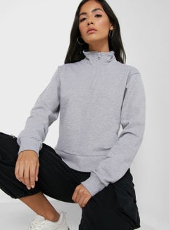 Buy High Neck Zip Through Sweatshirt Grey in UAE