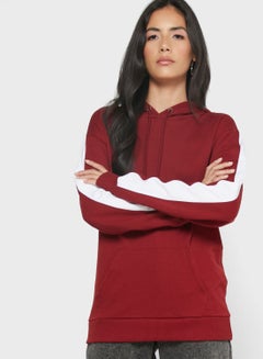 Buy Contrast Side Paneled Pocket Hoodie Burgundy in Saudi Arabia