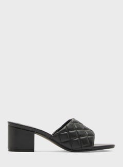 Buy Quilted Strap Block Heel Mules Black in Saudi Arabia