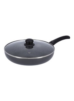 Buy Aluminium Frypan With Glass Lid Black/Clear 26cm in UAE