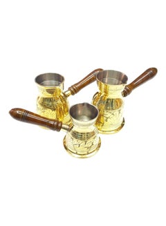 Buy 3-Piece Aluminium Arabic Coffee Warmer Set Gold in UAE